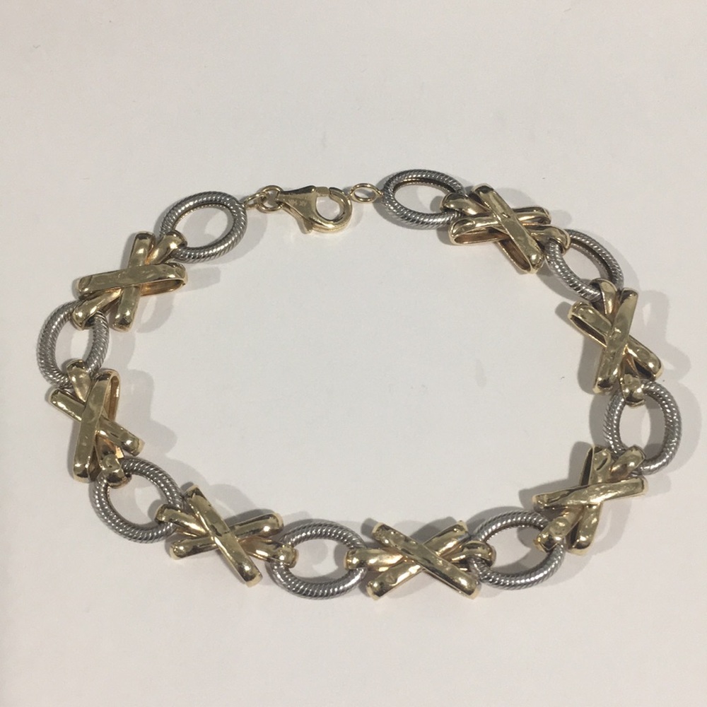 14k Two Tone Gold Women's XO Bracelet
